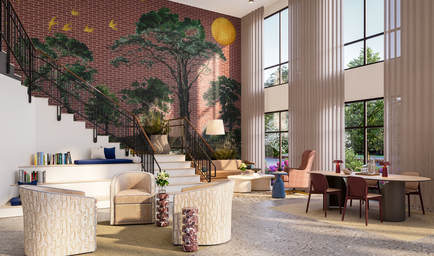 lobby lounge and mural